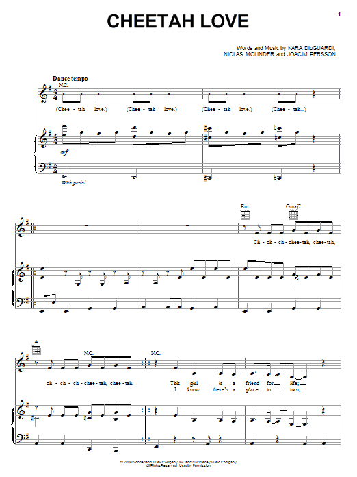 The Cheetah Girls Cheetah Love sheet music notes and chords arranged for Piano, Vocal & Guitar Chords (Right-Hand Melody)
