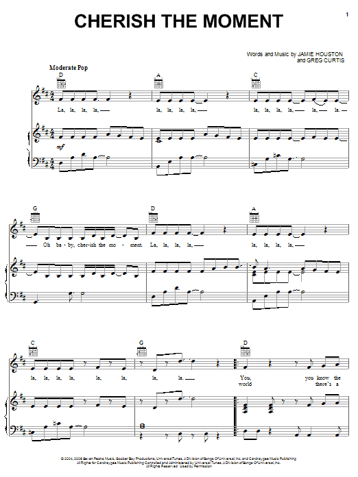 The Cheetah Girls Cherish The Moment sheet music notes and chords arranged for Piano, Vocal & Guitar Chords (Right-Hand Melody)