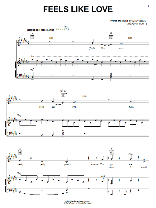 The Cheetah Girls Feels Like Love sheet music notes and chords arranged for Piano, Vocal & Guitar Chords (Right-Hand Melody)