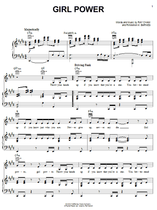 The Cheetah Girls Girl Power sheet music notes and chords arranged for Piano, Vocal & Guitar Chords (Right-Hand Melody)