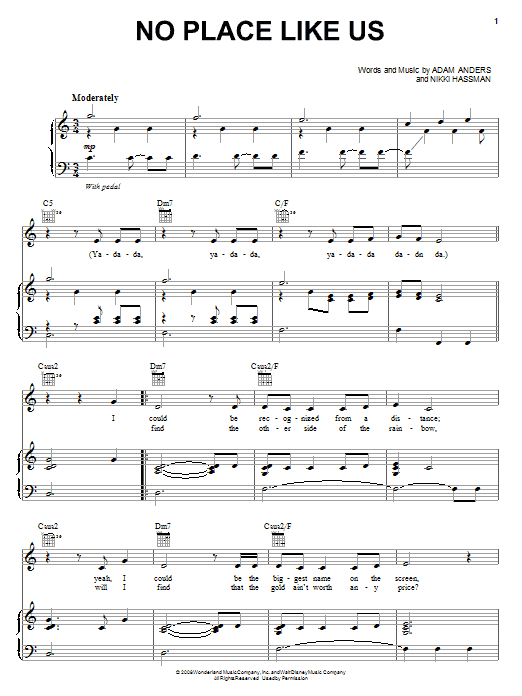 The Cheetah Girls No Place Like Us sheet music notes and chords arranged for Piano, Vocal & Guitar Chords (Right-Hand Melody)