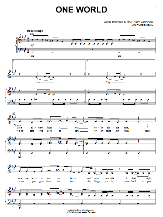 The Cheetah Girls One World sheet music notes and chords arranged for Piano, Vocal & Guitar Chords (Right-Hand Melody)