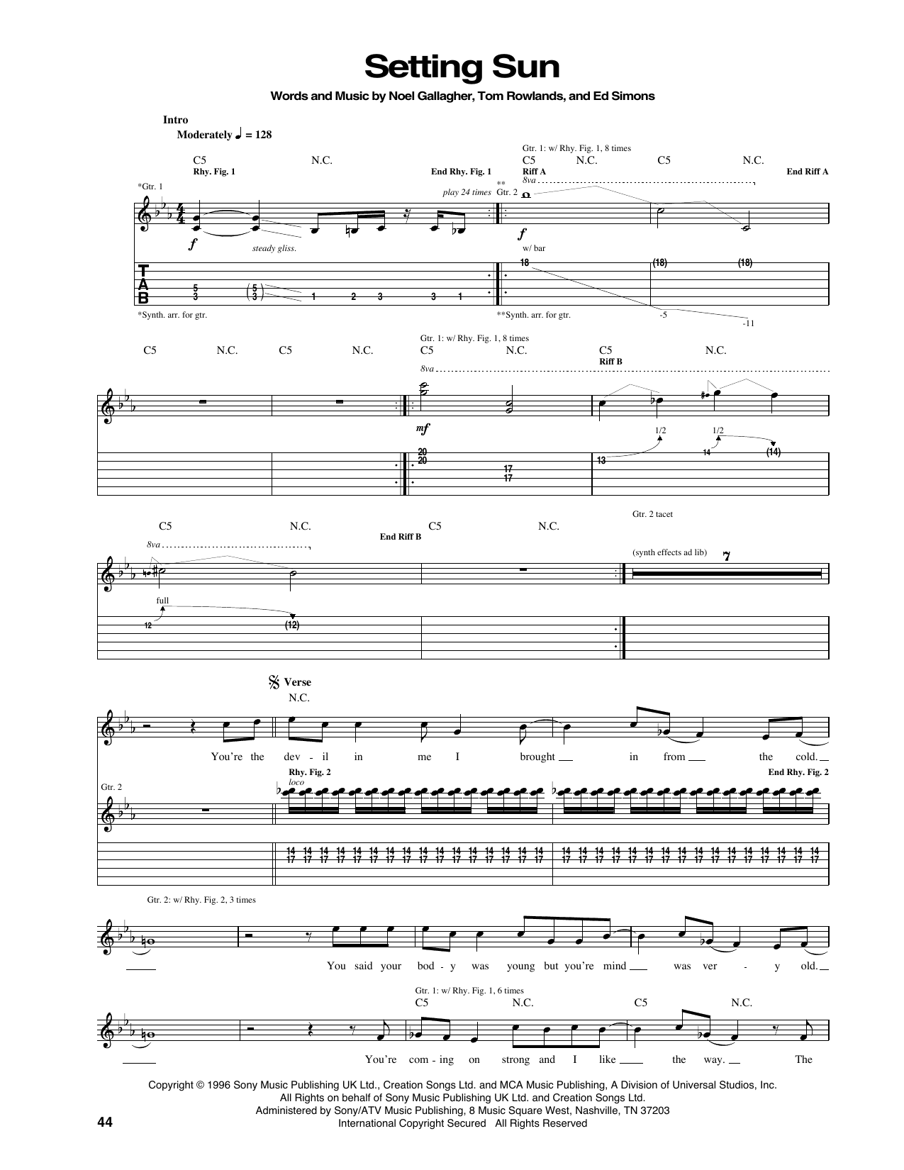 The Chemical Brothers Setting Sun sheet music notes and chords arranged for Guitar Tab