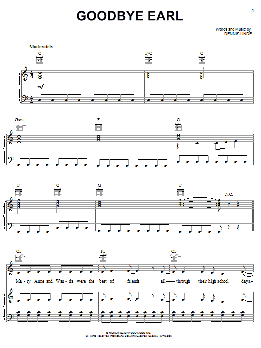 The Chicks Goodbye Earl sheet music notes and chords arranged for Lead Sheet / Fake Book