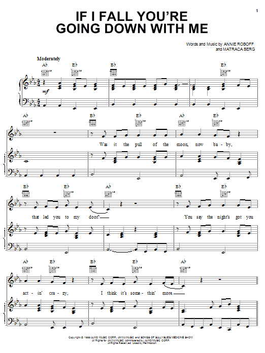 The Chicks If I Fall You're Going Down With Me sheet music notes and chords arranged for Piano, Vocal & Guitar Chords (Right-Hand Melody)