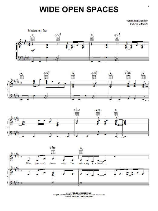 The Chicks Wide Open Spaces sheet music notes and chords arranged for Guitar Chords/Lyrics