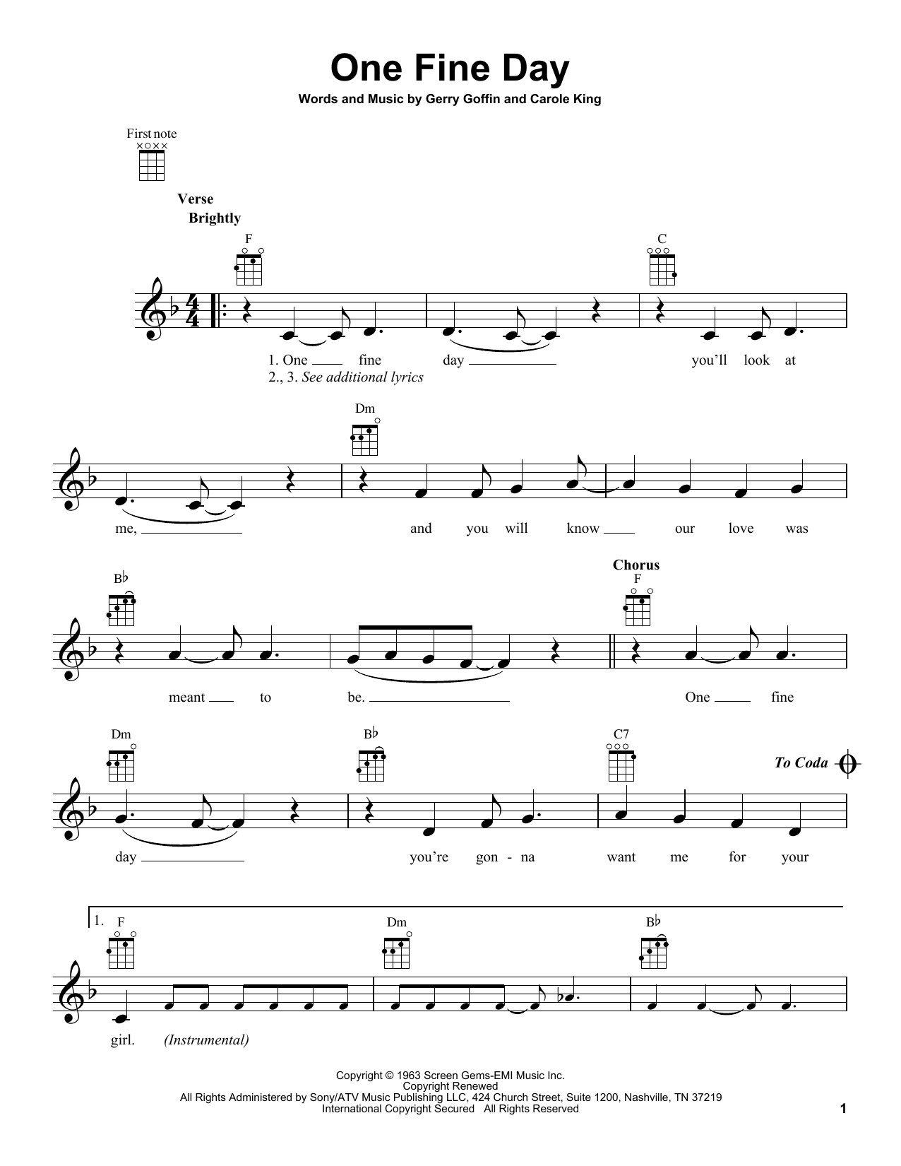 The Chiffons One Fine Day sheet music notes and chords arranged for Ukulele
