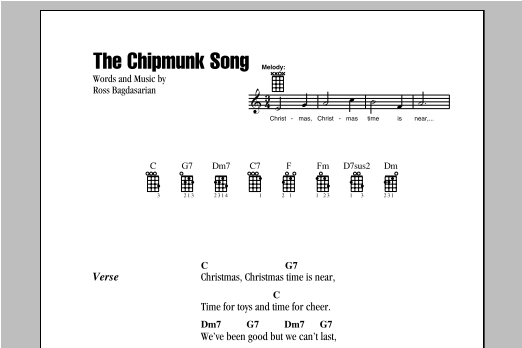 The Chipmunks The Chipmunk Song sheet music notes and chords arranged for Ukulele Ensemble