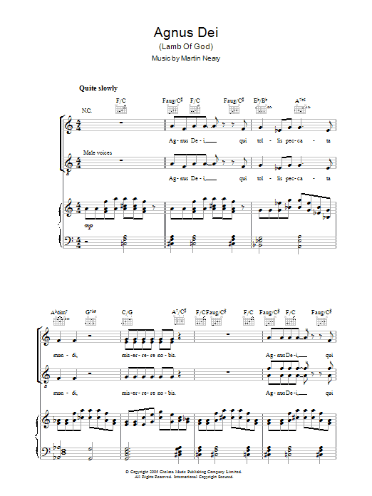 The Choirboys Agnus Dei (Lamb Of God) sheet music notes and chords arranged for Piano, Vocal & Guitar Chords