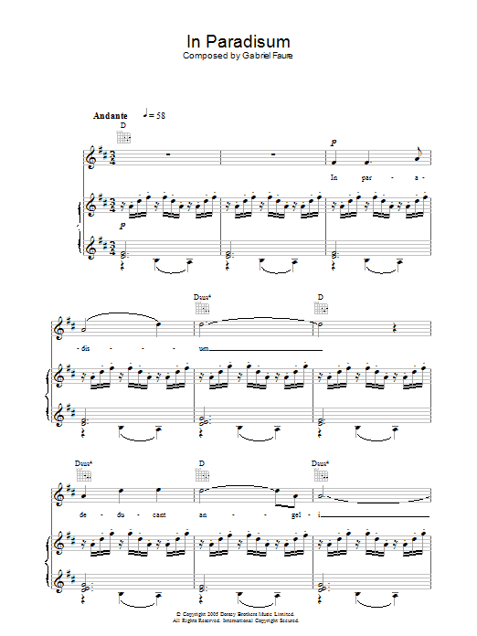 The Choirboys In Paradisum (from Requiem) sheet music notes and chords arranged for Piano, Vocal & Guitar Chords