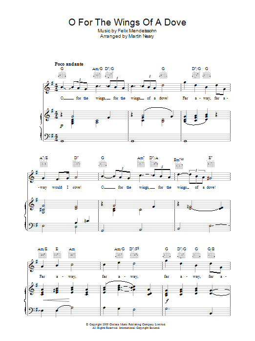 The Choirboys O For The Wings Of A Dove sheet music notes and chords arranged for Piano, Vocal & Guitar Chords