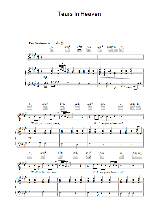 The Choirboys Tears In Heaven sheet music notes and chords arranged for Piano, Vocal & Guitar Chords
