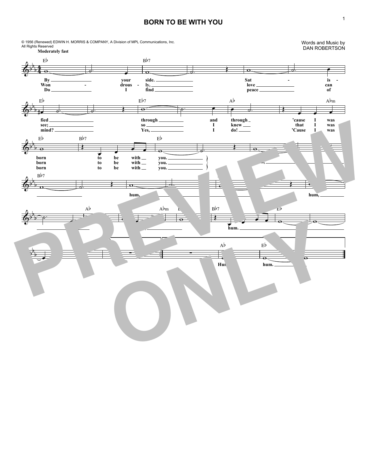 The Chordettes Born To Be With You sheet music notes and chords arranged for Lead Sheet / Fake Book