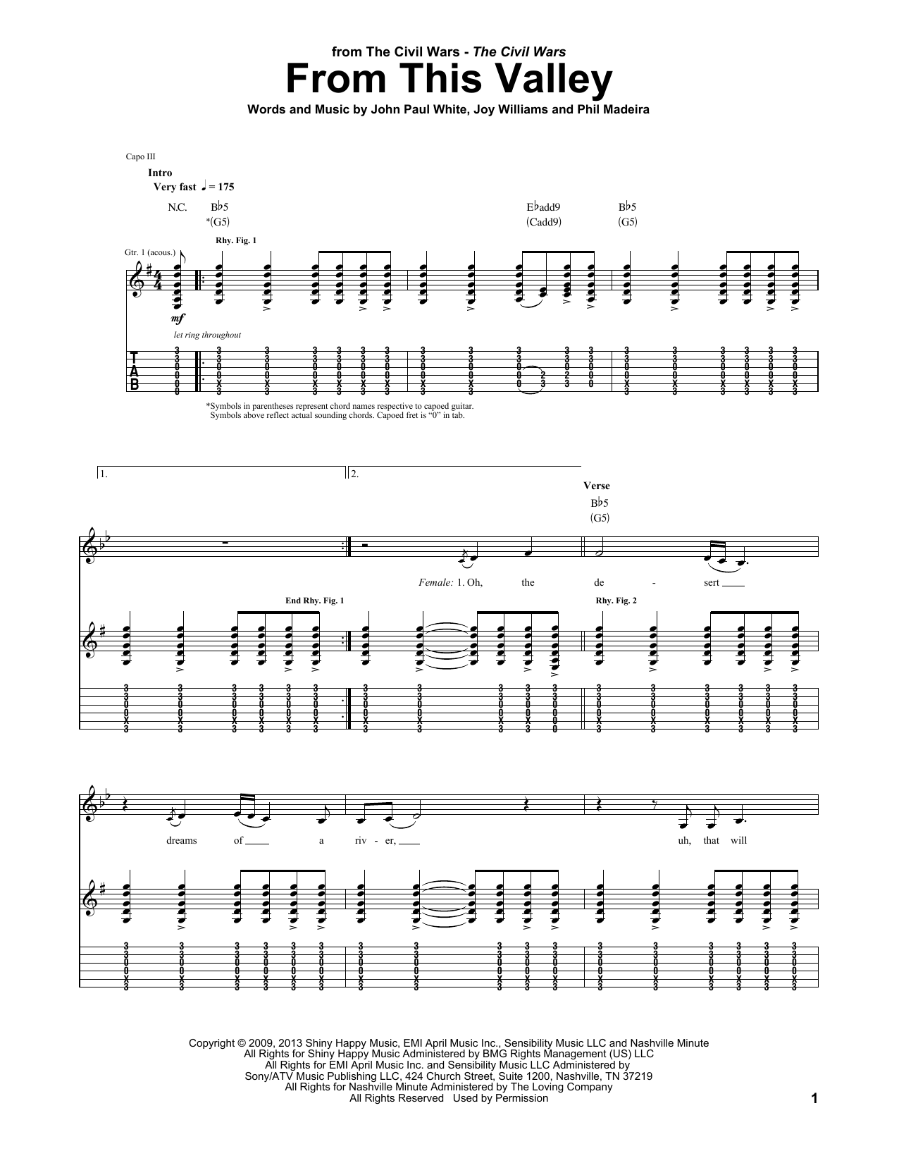 The Civil Wars From This Valley sheet music notes and chords arranged for Guitar Tab
