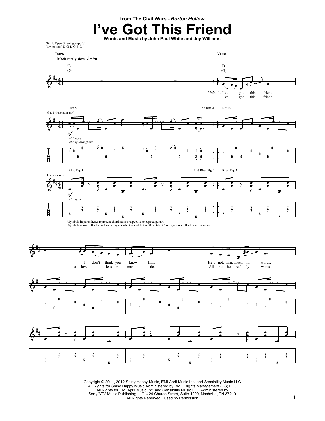 The Civil Wars I've Got This Friend sheet music notes and chords arranged for Guitar Tab