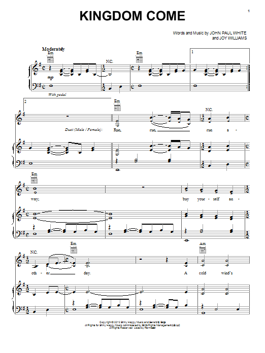 The Civil Wars Kingdom Come sheet music notes and chords arranged for Guitar Tab