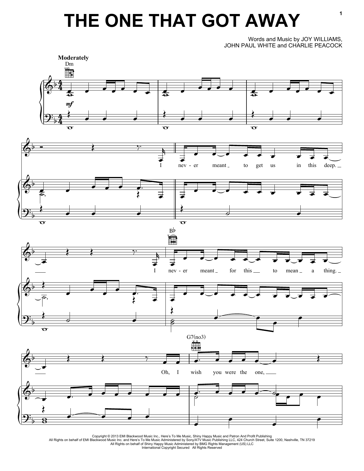 The Civil Wars The One That Got Away sheet music notes and chords arranged for Piano, Vocal & Guitar Chords (Right-Hand Melody)