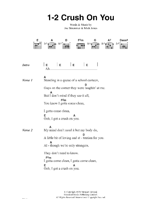 The Clash 1-2 Crush On You sheet music notes and chords arranged for Guitar Chords/Lyrics