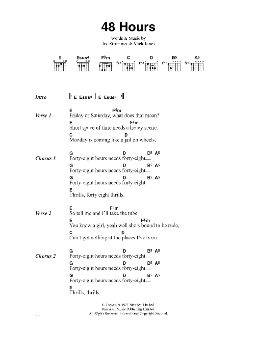 The Clash 48 Hours sheet music notes and chords arranged for Guitar Chords/Lyrics