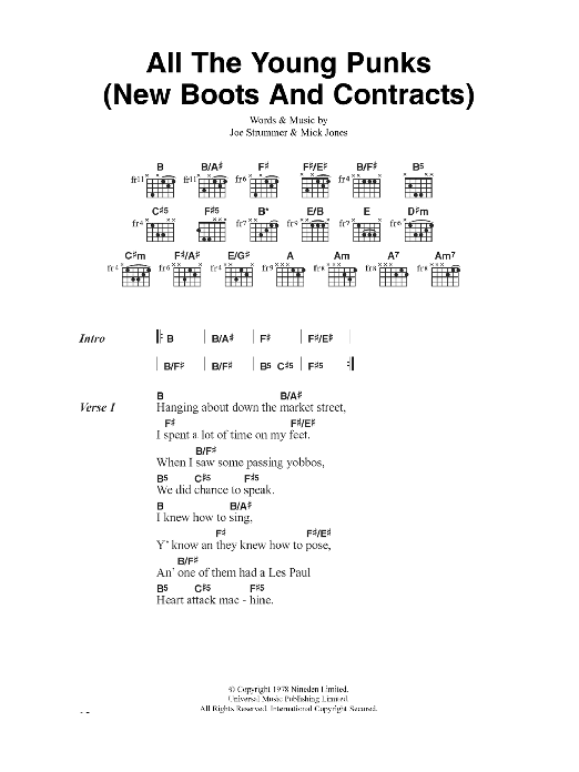 The Clash All The Young Punks (New Boots And Contracts) sheet music notes and chords arranged for Guitar Chords/Lyrics