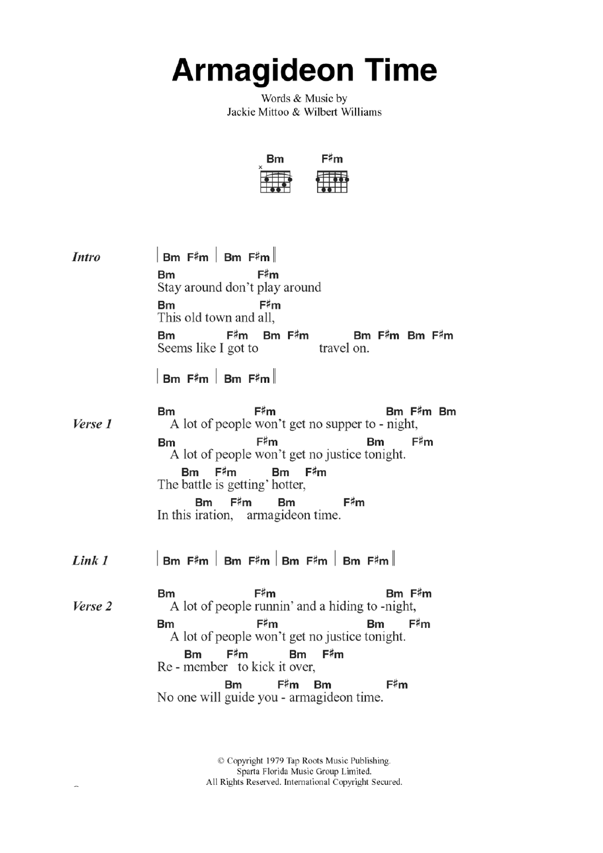 The Clash Armagideon Time sheet music notes and chords arranged for Guitar Chords/Lyrics