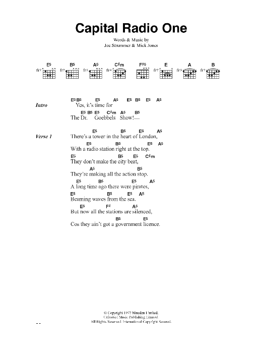 The Clash Capital Radio One sheet music notes and chords arranged for Guitar Chords/Lyrics
