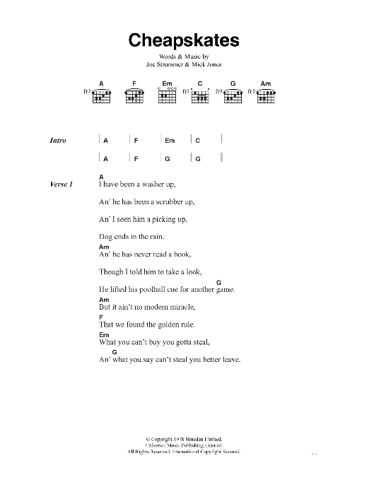 The Clash Cheapskates sheet music notes and chords arranged for Guitar Chords/Lyrics