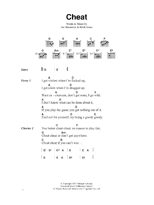 The Clash Cheat sheet music notes and chords arranged for Guitar Chords/Lyrics