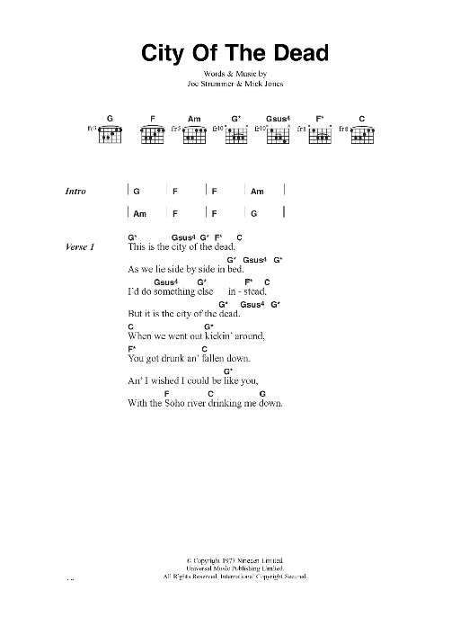 The Clash City Of The Dead sheet music notes and chords arranged for Guitar Chords/Lyrics