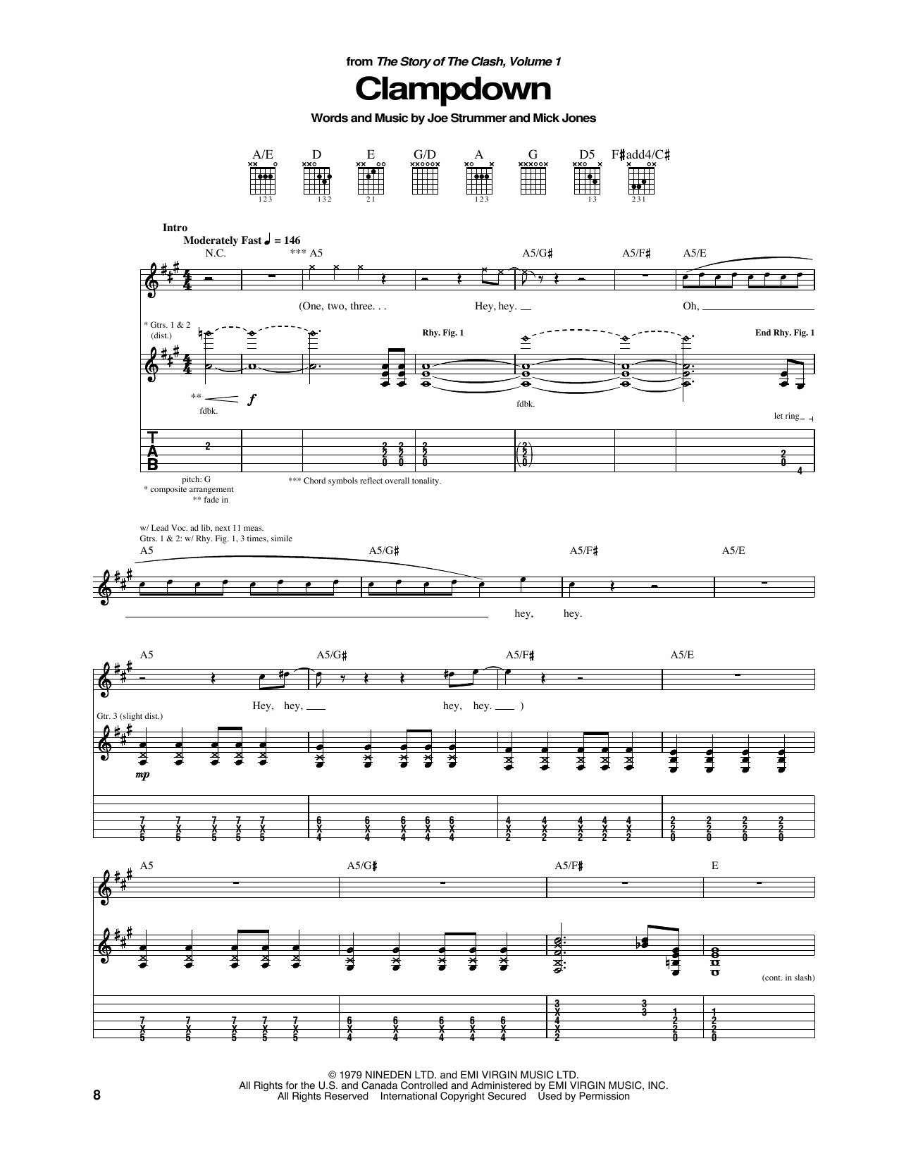 The Clash Clampdown sheet music notes and chords arranged for Guitar Tab