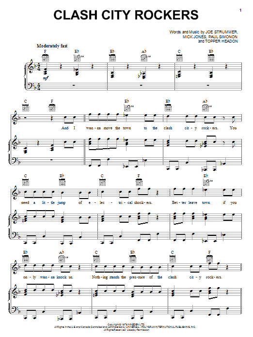 The Clash Clash City Rockers sheet music notes and chords arranged for Guitar Chords/Lyrics