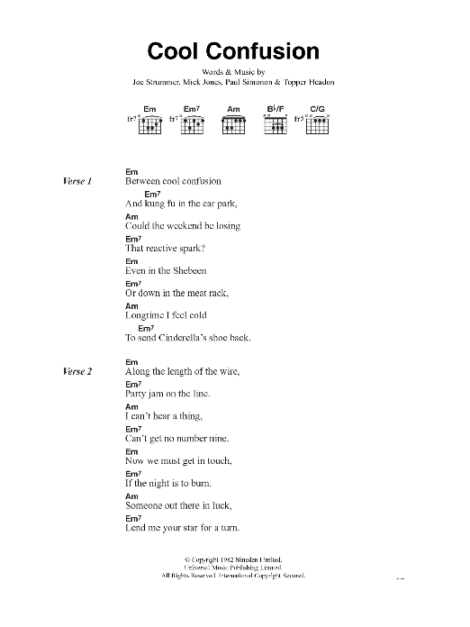 The Clash Cool Confusion sheet music notes and chords arranged for Guitar Chords/Lyrics