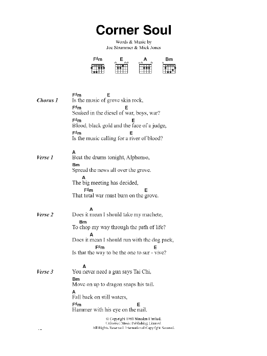 The Clash Corner Soul sheet music notes and chords arranged for Guitar Chords/Lyrics