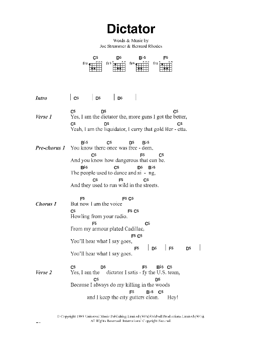 The Clash Dictator sheet music notes and chords arranged for Guitar Chords/Lyrics
