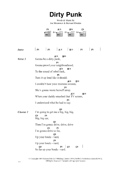 The Clash Dirty Punk sheet music notes and chords arranged for Guitar Chords/Lyrics