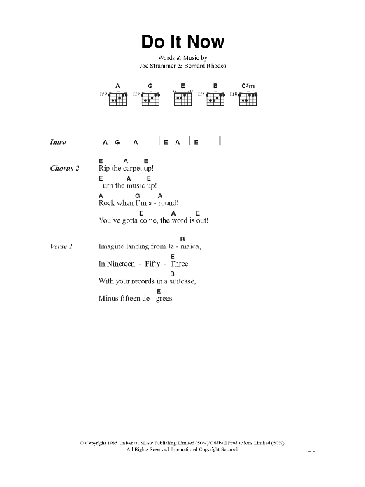 The Clash Do It Now sheet music notes and chords arranged for Guitar Chords/Lyrics