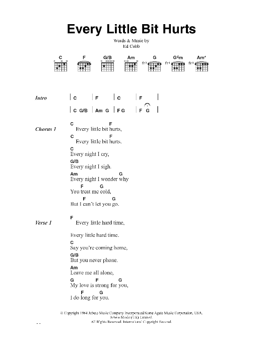The Clash Every Little Bit Hurts sheet music notes and chords arranged for Guitar Chords/Lyrics