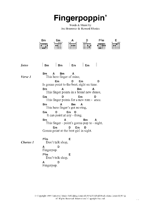 The Clash Fingerpoppin' sheet music notes and chords arranged for Guitar Chords/Lyrics