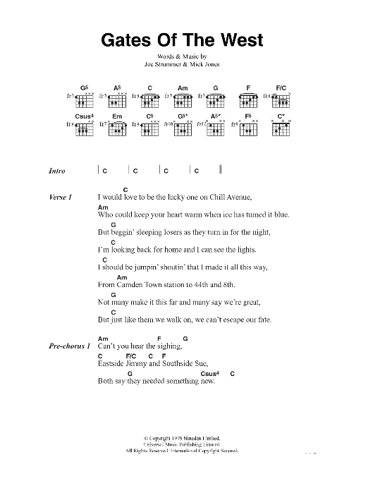 The Clash Gates Of The West sheet music notes and chords arranged for Guitar Chords/Lyrics