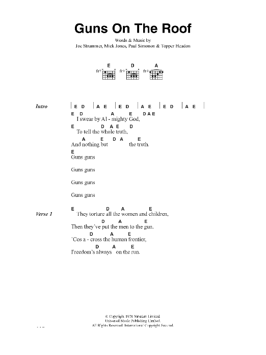 The Clash Guns On The Roof sheet music notes and chords arranged for Guitar Chords/Lyrics