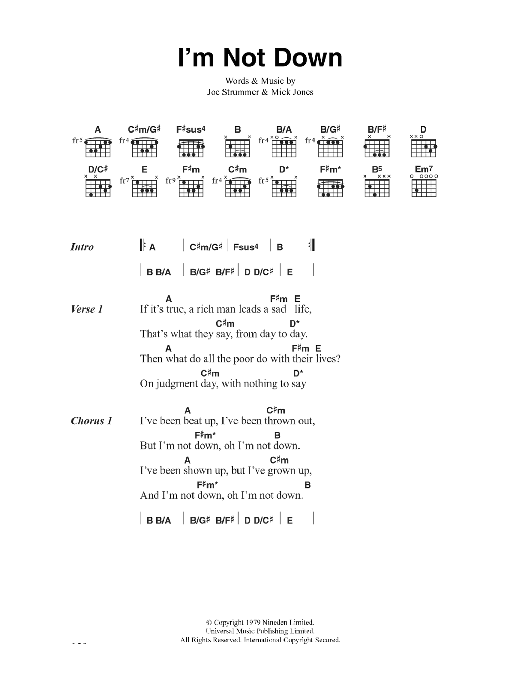 The Clash I'm Not Down sheet music notes and chords arranged for Guitar Chords/Lyrics