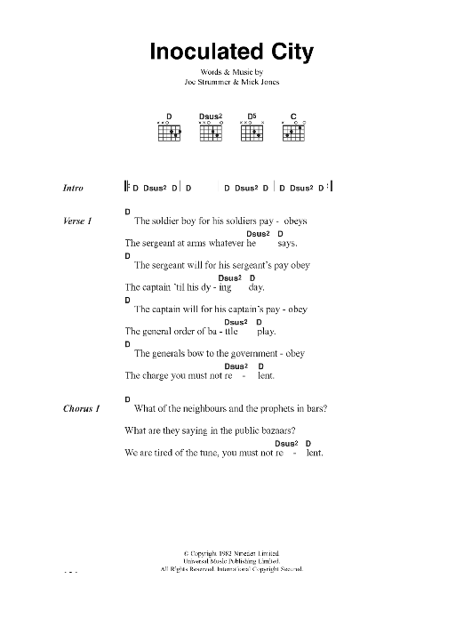 The Clash Inoculated City sheet music notes and chords arranged for Guitar Chords/Lyrics