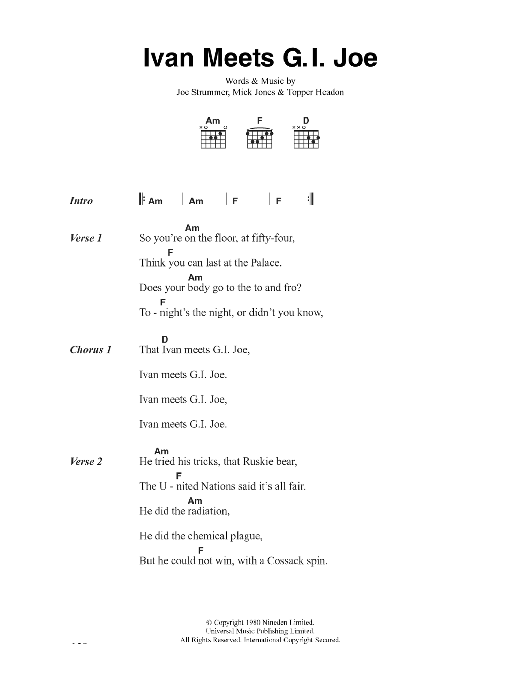 The Clash Ivan Meets G.I. Joe sheet music notes and chords arranged for Guitar Chords/Lyrics