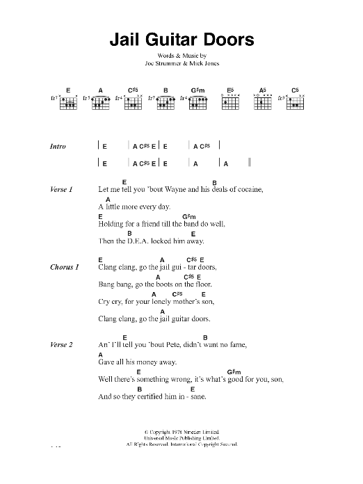 The Clash Jail Guitar Doors sheet music notes and chords arranged for Guitar Chords/Lyrics
