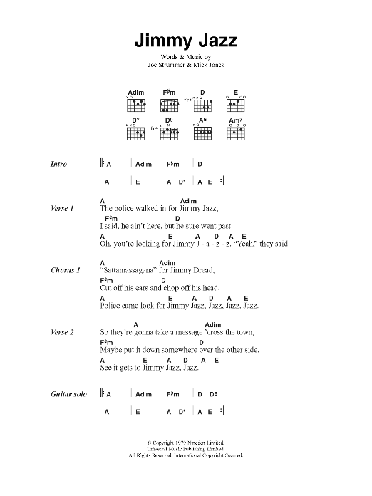 The Clash Jimmy Jazz sheet music notes and chords arranged for Guitar Chords/Lyrics