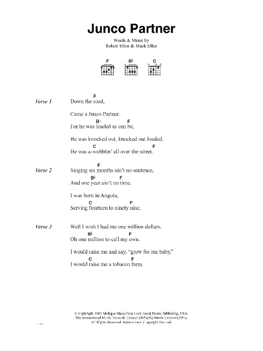 The Clash Junco Partner sheet music notes and chords arranged for Guitar Chords/Lyrics