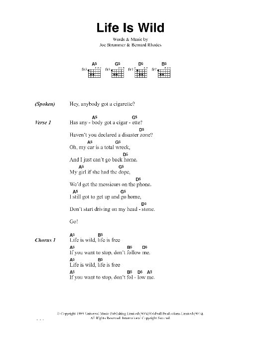 The Clash Life Is Wild sheet music notes and chords arranged for Guitar Chords/Lyrics