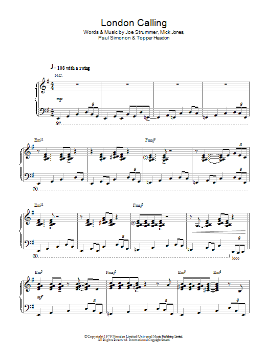 The Clash London Calling (Jazz Version) sheet music notes and chords arranged for Piano Solo