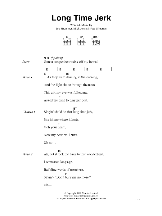 The Clash Long Time Jerk sheet music notes and chords arranged for Guitar Chords/Lyrics