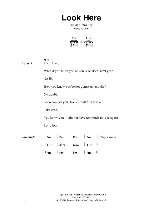 The Clash Look Here sheet music notes and chords arranged for Guitar Chords/Lyrics